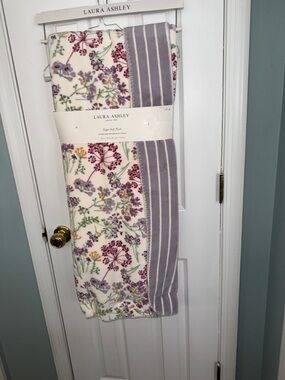 Laura Ashley Cream Throw with Lavender Floral and Stripes